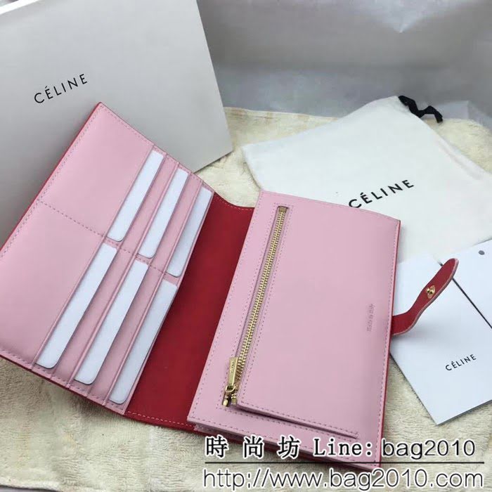 CELINE賽琳原單 專櫃 手掌紋牛皮搭扣拼色錢夾 4148 SL1690